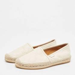 Pre Owned Gucci Cream Leather Guccissima Espadrille Flats Size 38