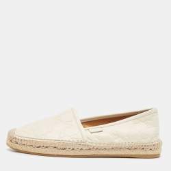 Pre Owned Gucci Cream Leather Guccissima Espadrille Flats Size 38