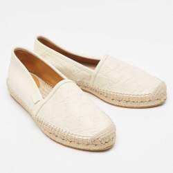 Pre Owned Gucci Cream Leather Guccissima Espadrille Flats Size 38