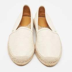 Pre Owned Gucci Cream Leather Guccissima Espadrille Flats Size 38