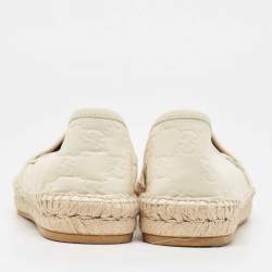 Pre Owned Gucci Cream Leather Guccissima Espadrille Flats Size 38