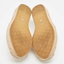 Pre Owned Gucci Cream Leather Guccissima Espadrille Flats Size 38