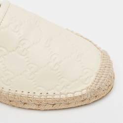 Pre Owned Gucci Cream Leather Guccissima Espadrille Flats Size 38