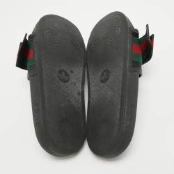 Pre Owned Gucci Tricolor Leather and Fabric Web Bow Pool Slides Size 37