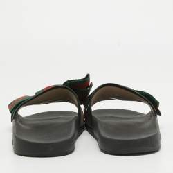 Pre Owned Gucci Tricolor Leather and Fabric Web Bow Pool Slides Size 37
