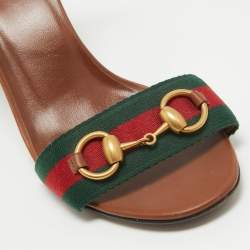 Gucci  Brown Leather Web Horsebit Ankle Strap Sandals Size 38.5