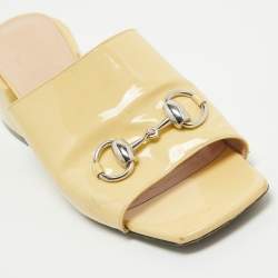 Gucci Yellow Patent Leather Lexi Slide Sandals Size 36