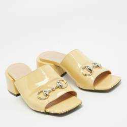 Gucci Yellow Patent Leather Lexi Slide Sandals Size 36