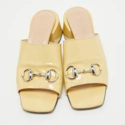 Gucci Yellow Patent Leather Lexi Slide Sandals Size 36