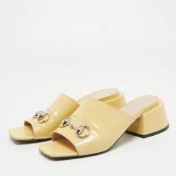 Gucci Yellow Patent Leather Lexi Slide Sandals Size 36