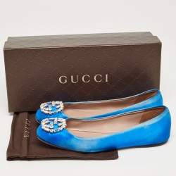 Gucci Blue Satin Interlocking G Crystals Ballet Flats Size 37.5