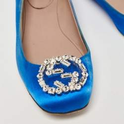 Gucci Blue Satin Interlocking G Crystals Ballet Flats Size 37.5