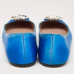 Gucci Blue Satin Interlocking G Crystals Ballet Flats Size 37.5