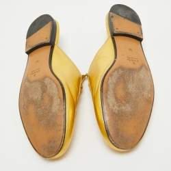 Pre Owned Gucci Metallic Gold Leather Princetown Flat Mules Size 36