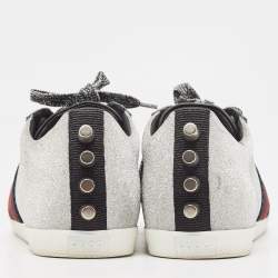 Gucci Metallic Silver Glitter Web Bambi Sneakers Size 38