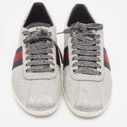 Gucci Metallic Silver Glitter Web Bambi Sneakers Size 38