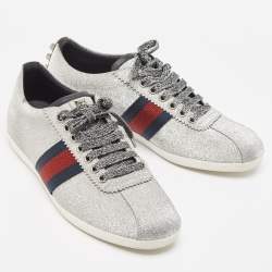 Gucci Metallic Silver Glitter Web Bambi Sneakers Size 38