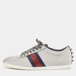 Gucci Metallic Silver Glitter Web Bambi Sneakers Size 38