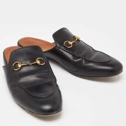 Gucci Black Leather Princetown Mules Size 40 