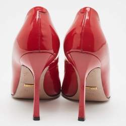 مملوكة مسبقًا Gucci Red Patent Leather Jolene Horsebit Square Toe Pumps Size 37.5