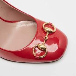 مملوكة مسبقًا Gucci Red Patent Leather Jolene Horsebit Square Toe Pumps Size 37.5