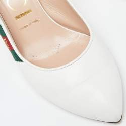 Pre Owned Gucci White Leather Sylvie Accent Slingback Pumps Size 39