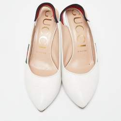 Pre Owned Gucci White Leather Sylvie Accent Slingback Pumps Size 39