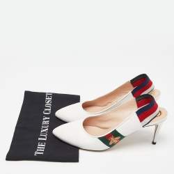 Pre Owned Gucci White Leather Sylvie Accent Slingback Pumps Size 39