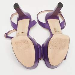 Pre Owned Gucci Purple Leather Claudie Horsebit Platform Ankle Strap Sandals Size 38.5