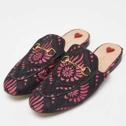 Gucci Black/Pink Printed Fabric Princetown Flat Mules Size 40