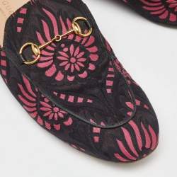 Gucci Black/Pink Printed Fabric Princetown Flat Mules Size 40