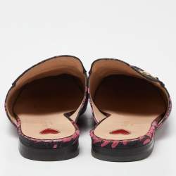 Gucci Black/Pink Printed Fabric Princetown Flat Mules Size 40