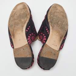 Gucci Black/Pink Printed Fabric Princetown Flat Mules Size 40