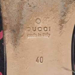 Gucci Black/Pink Printed Fabric Princetown Flat Mules Size 40