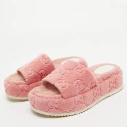 Gucci Pink Fabric GG Platform Slides Size 38