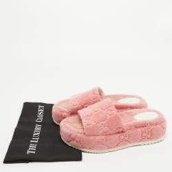 Gucci Pink Fabric GG Platform Slides Size 38