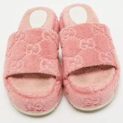 Gucci Pink Fabric GG Platform Slides Size 38