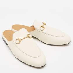 Pre Owned Gucci Cream Leather Princetown Mules  Size 38