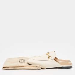 Pre Owned Gucci Cream Leather Princetown Mules  Size 38