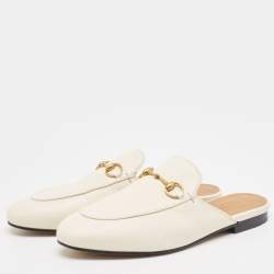 Pre Owned Gucci Cream Leather Princetown Mules  Size 38