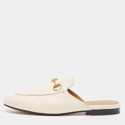 Pre Owned Gucci Cream Leather Princetown Mules  Size 38