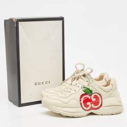 Pre Owned Gucci Cream Leather GG Apple Rhyton Sneakers Size 39