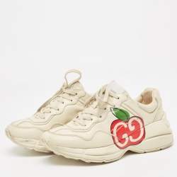 Pre Owned Gucci Cream Leather GG Apple Rhyton Sneakers Size 39