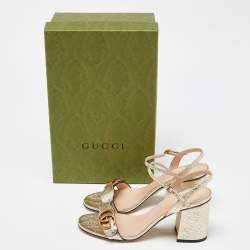 Pre Owned Gucci Metallic Texture Leather GG Marmont Slingback Sandals Size 38