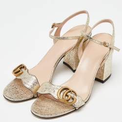 Pre Owned Gucci Metallic Texture Leather GG Marmont Slingback Sandals Size 38