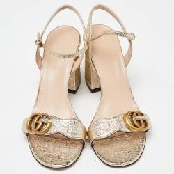 Pre Owned Gucci Metallic Texture Leather GG Marmont Slingback Sandals Size 38