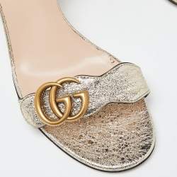 Pre Owned Gucci Metallic Texture Leather GG Marmont Slingback Sandals Size 38