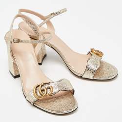 Pre Owned Gucci Metallic Texture Leather GG Marmont Slingback Sandals Size 38