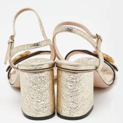 Pre Owned Gucci Metallic Texture Leather GG Marmont Slingback Sandals Size 38