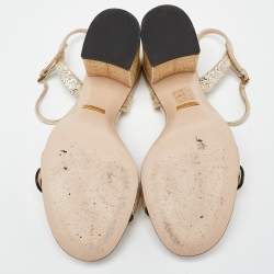 Pre Owned Gucci Metallic Texture Leather GG Marmont Slingback Sandals Size 38